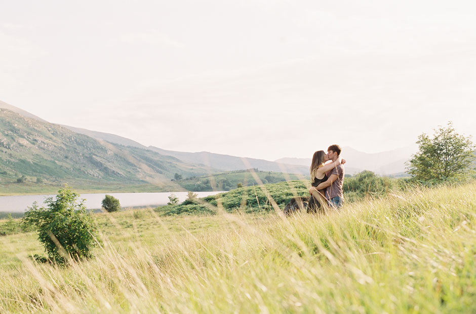 Snowdonia, Wales portrait shoot with tall green grass at sunset
